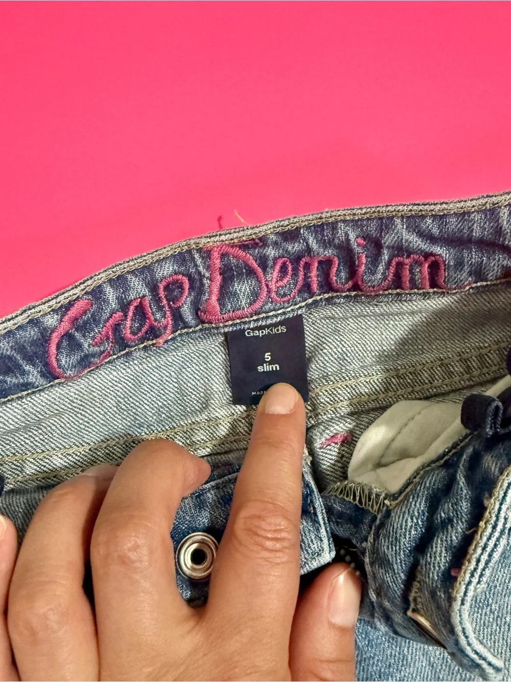 GAP Kids Slim Denim Shorts with Pink Embroidered Logo